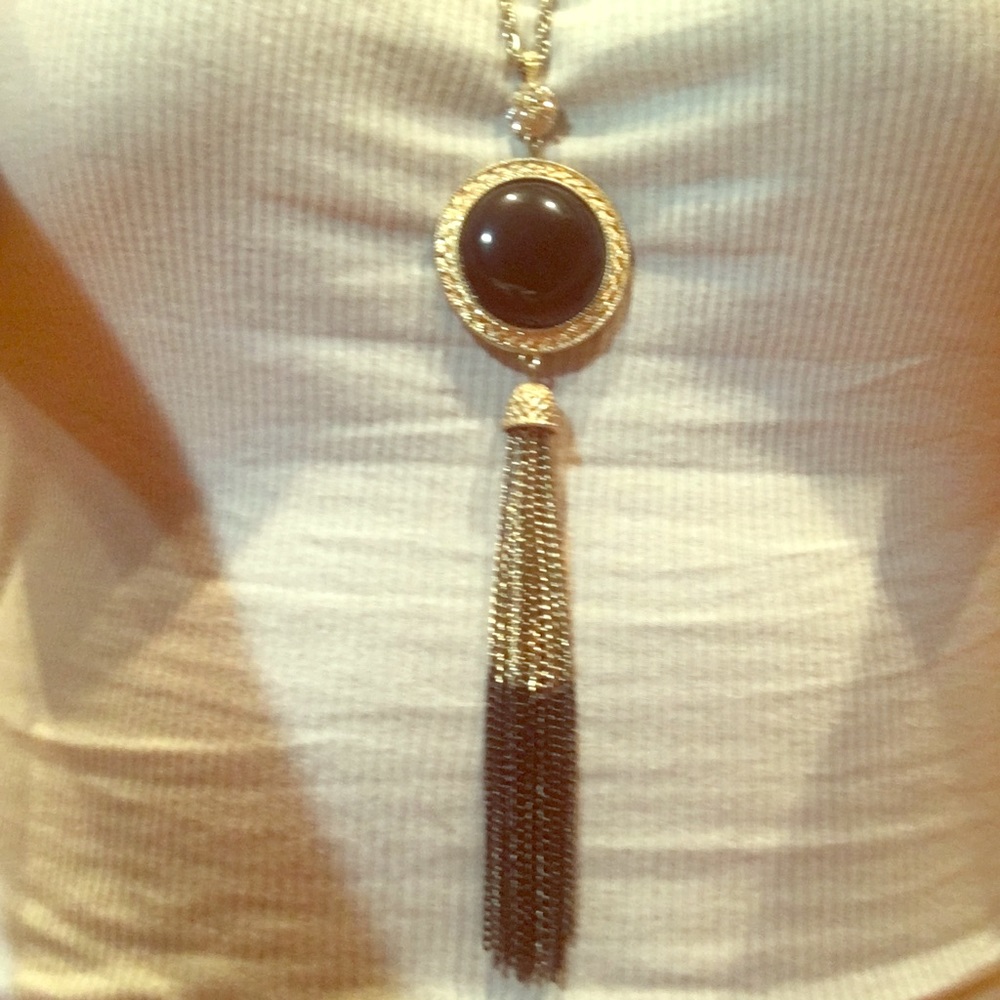 Long Gold & Black Tassel Necklace
